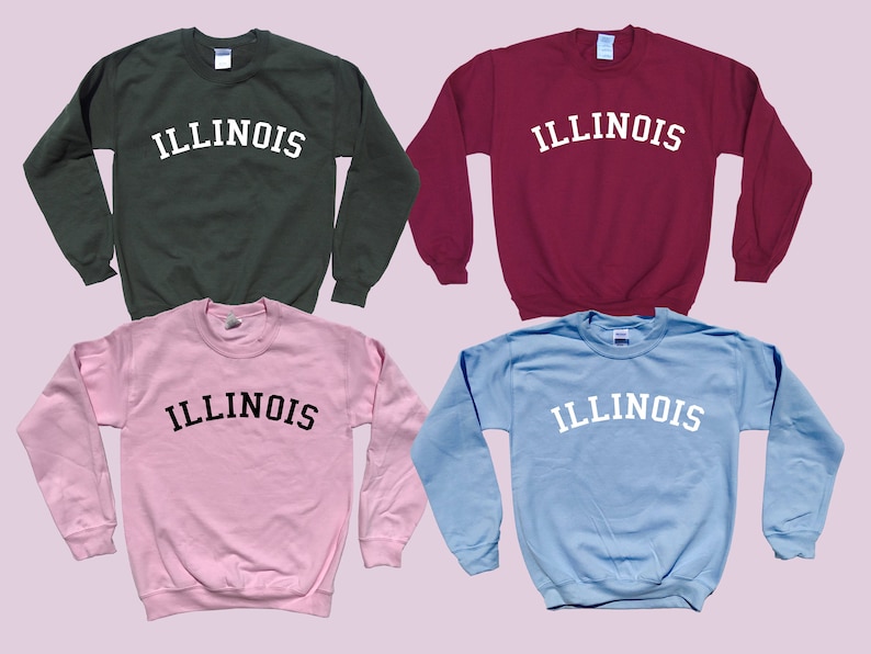 ILLINOIS - Crewneck - State Sweatshirt - Simple Design - Old School College Font - Great gift for traveling! image 2