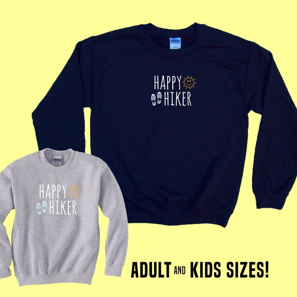 Happy Hiker (with sunshine smiley and hiking boots) -  Crewneck Sweatshirt