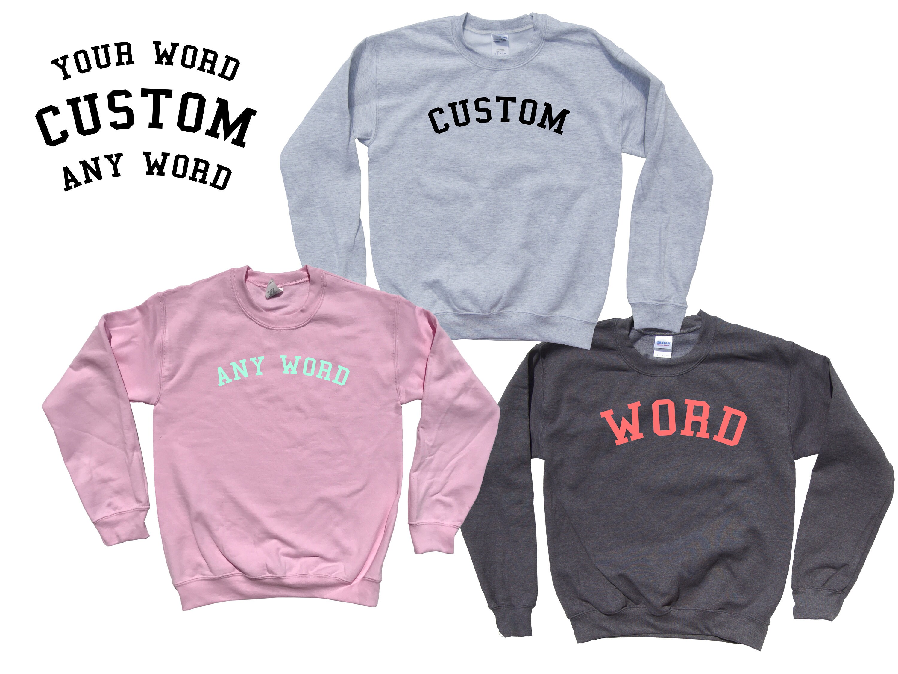 CUSTOM Your TEXT Your WORD College Type Crewneck Sweater - Etsy