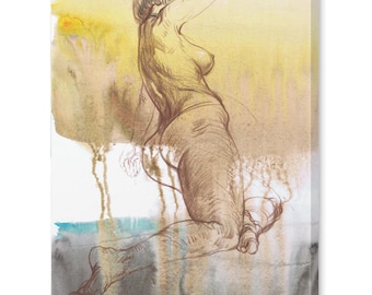 Female Figure Canvas Print: Minimalist Charcoal Drawing