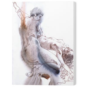 Sapphic Art Canvas Print: Lesbian Couple Drawing, WLW Wall Decor