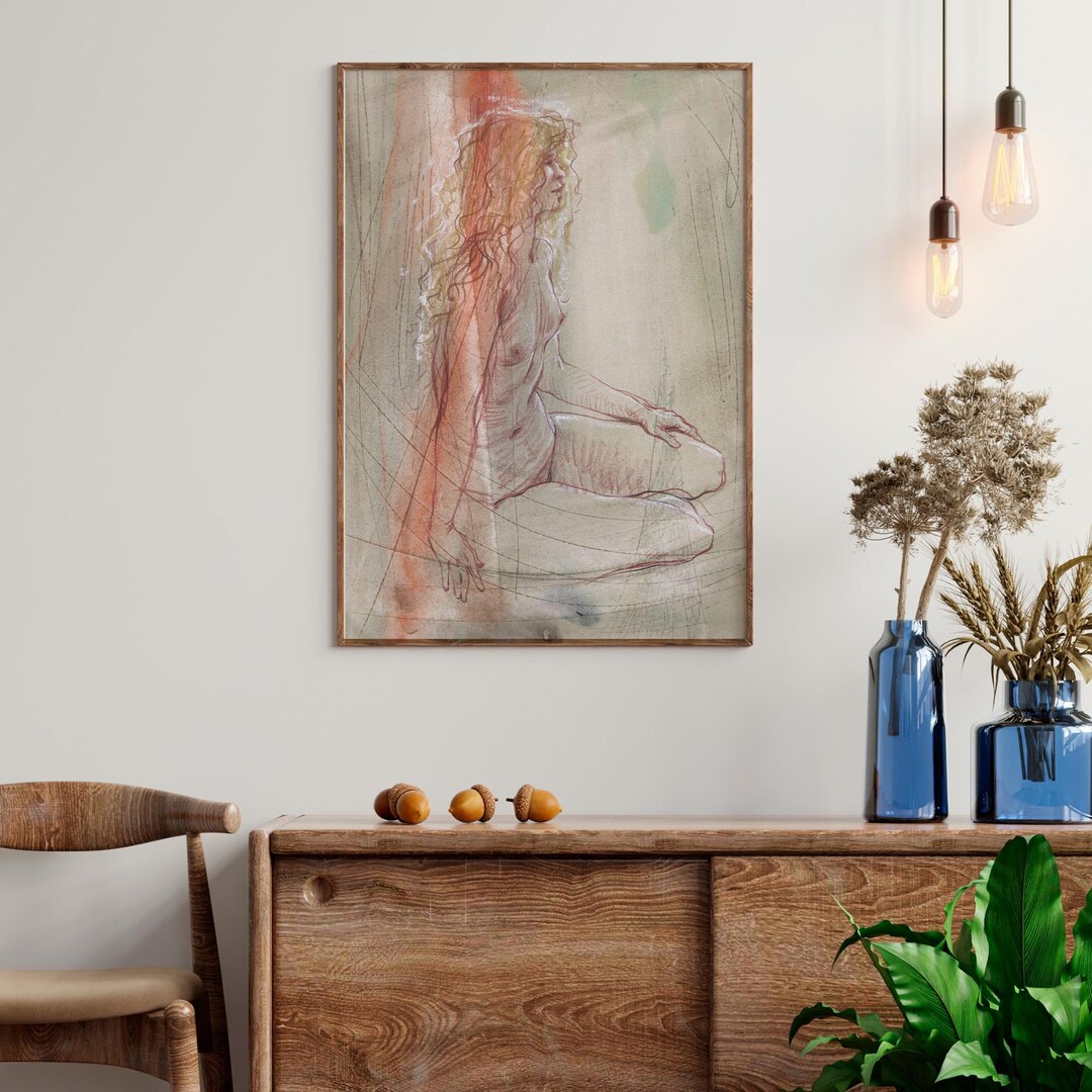 Nude Figure Canvas Print Erotic Woman Line Art Etsy