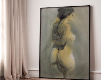 Neutral Figure Sketch Art Print: Vintage Woman Line Drawing