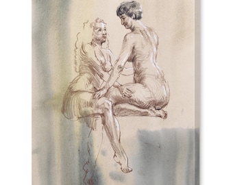 Sapphic Art Canvas Print: Lesbian Couple Drawing