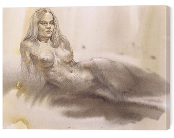 Female Figure Art Print: Charcoal Woman Sketch