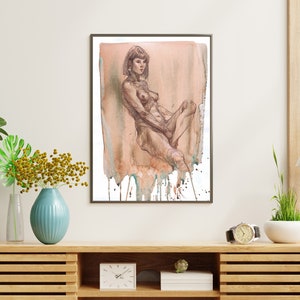 Woman Sketch Minimalist Black And White Art Female Figure Drawing Charcoal Art handmade