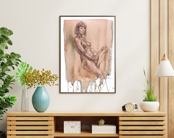 Woman Sketch Minimalist Black And White Art Female Figure Drawing Charcoal Art handmade