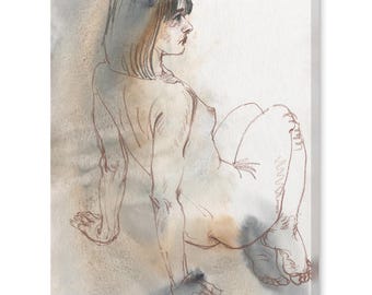 Neutral Figure Sketch Art Print, Vintage Woman Abstract Drawing, Line Drawing Wall Art,