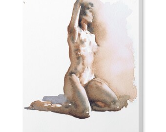 Neutral Figure Art Print, Minimal Watercolor Home Decor, Abstract Woman Portrait