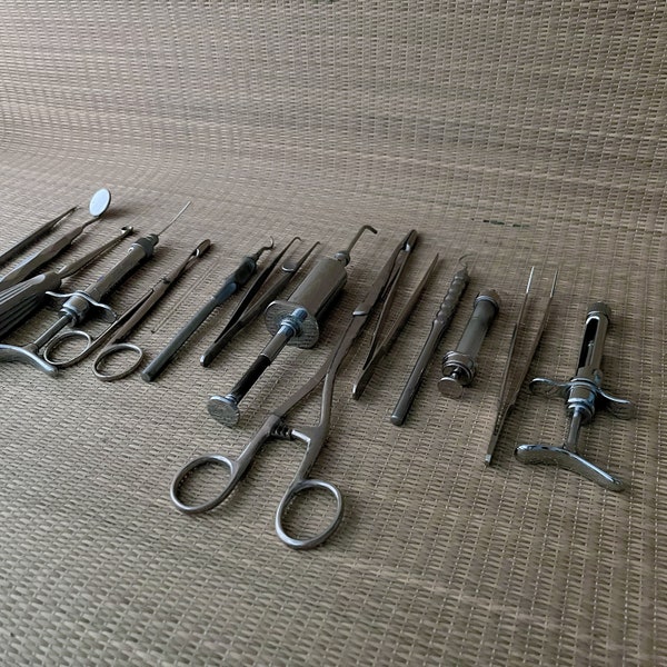 Herramientas de dentista vintage Conjunto de instrumentos médicos antiguos Equipo dental retro Regalo de oficina de dentista