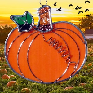 Stained Glass Small Pumpkin Suncatcher. 3.5 in x 3.5 in