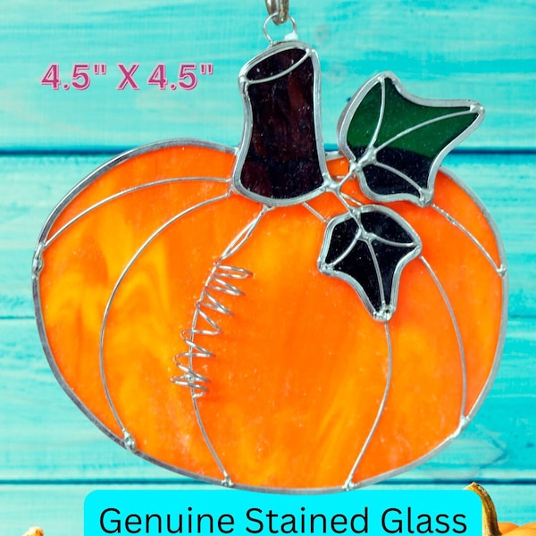Stained Glass Pumpkin Suncatcher. Genuine Stained Glass.