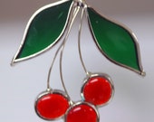 Stained Glass Cherry Suncatcher with 3 Cherries