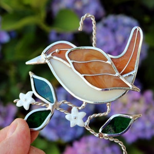 Stained Glass Wren Bird Suncatcher. Bird Lover Gift.