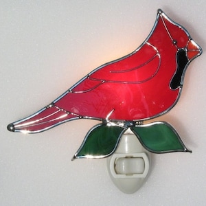 Stained Glass Cardinal Night Light. Unique gift for Mother.
