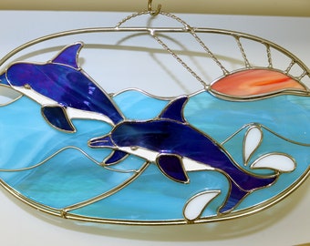 Bejeweled Display® Dolphin w/ Stain Glass Candle Holder & Home Decor L Bejeweled Display® Dolphin w/ Stain Glass Candle Holder & Home Decor L