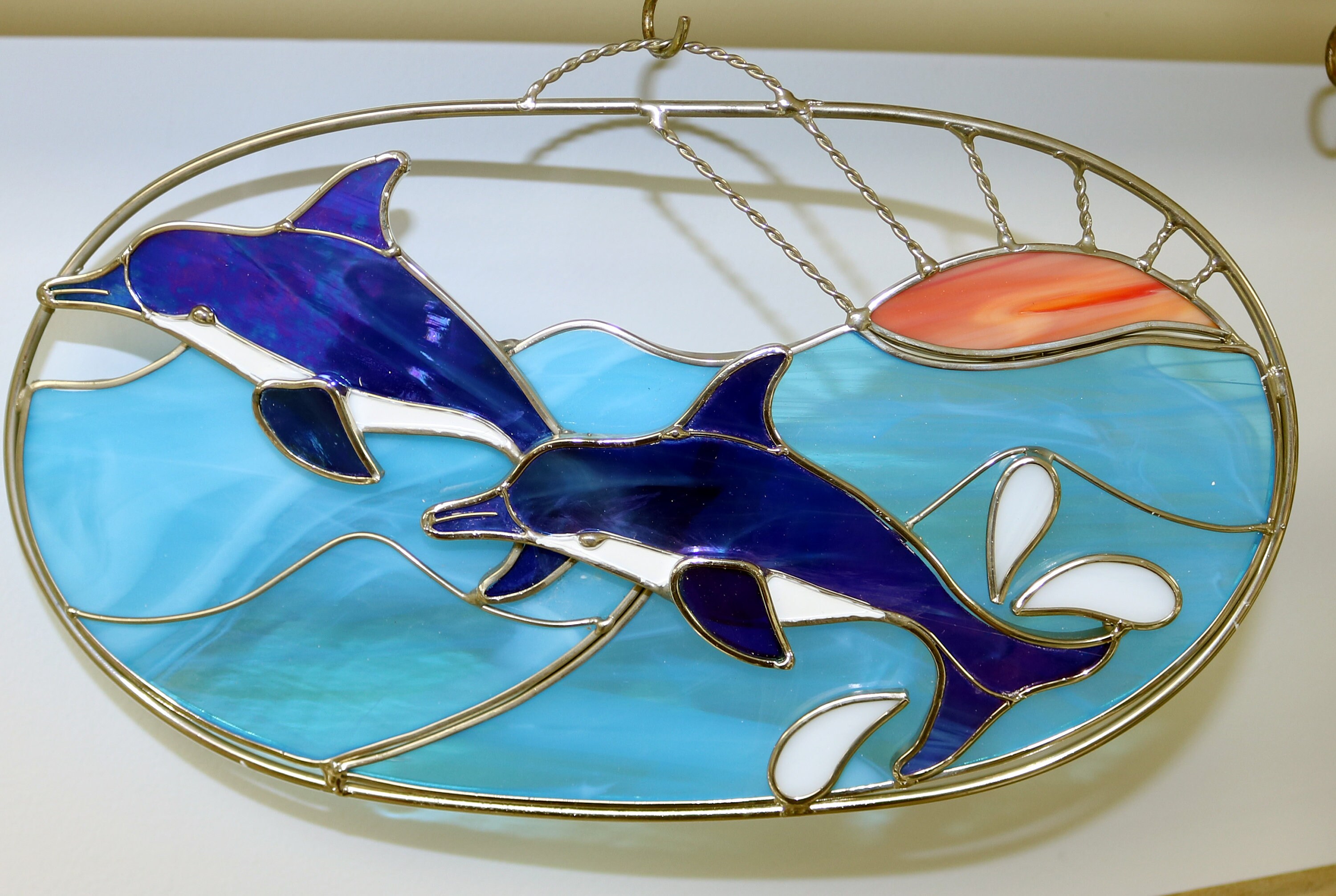 Stained Glass Dolphin fish Jumping in Ocean Splashing with Etsy
