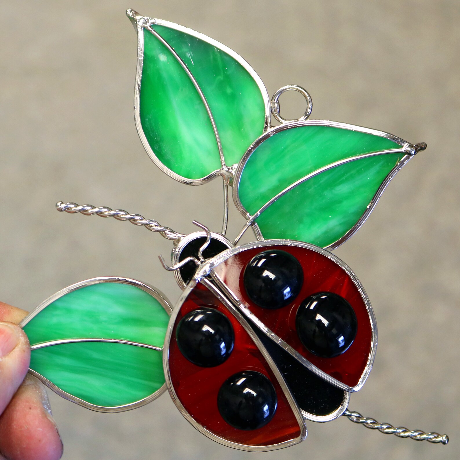 Stained Glass Ladybug Suncatcher on Branch With Leaves. Window Etsy