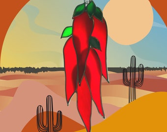 Chili Pepper, Stained Glass, Red Hot.