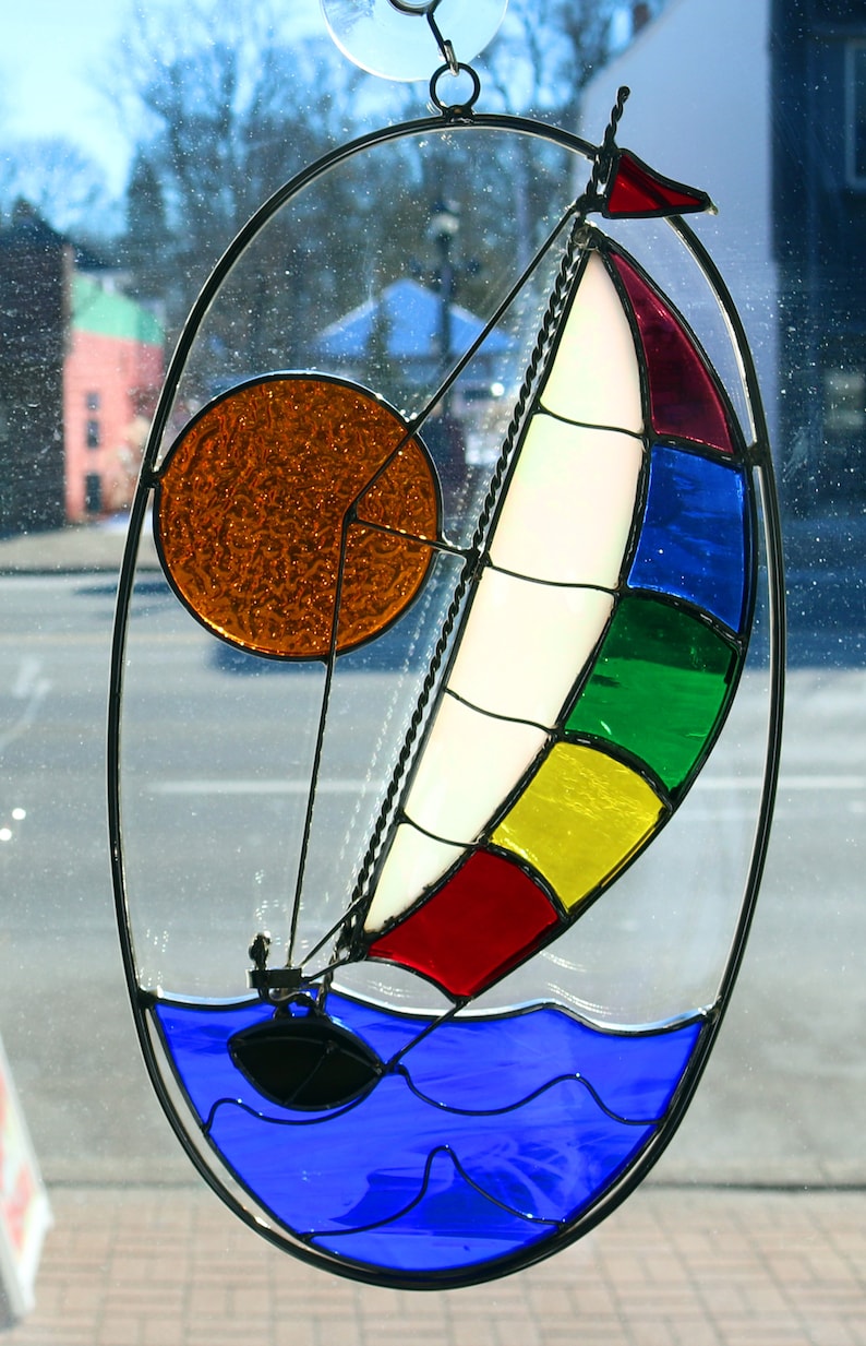 Stained Glass Sailboat Suncatcher Sailing Under the Sun Etsy