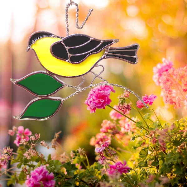 Stained Glass American Gold Finch Suncatcher. Bird Lover Gift. Gift for Mom. Yellow Finch Bird