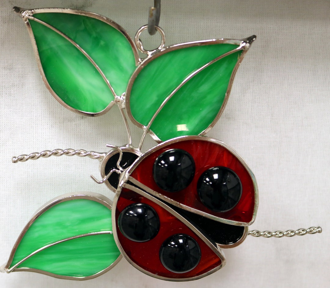 Lady Bug Suncatcher Stained Glass Window Hanging Modern Decor