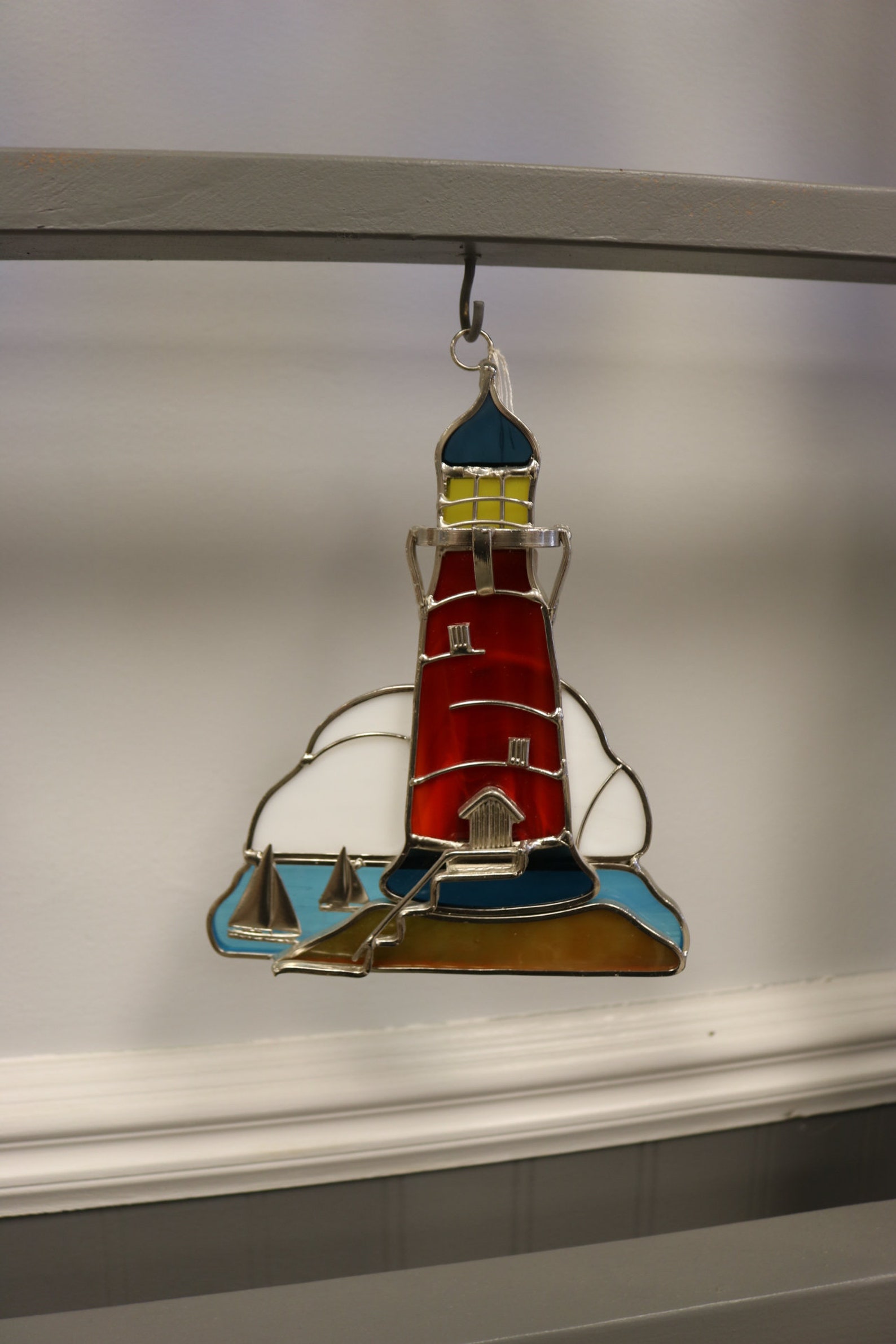 Stained Glass Red Lighthouse Suncatcher. Nautical Gift Etsy