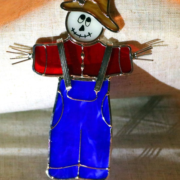 Stained Glass Scarecrow Suncatcher. Autumn Decoration. Gift for Farmer!