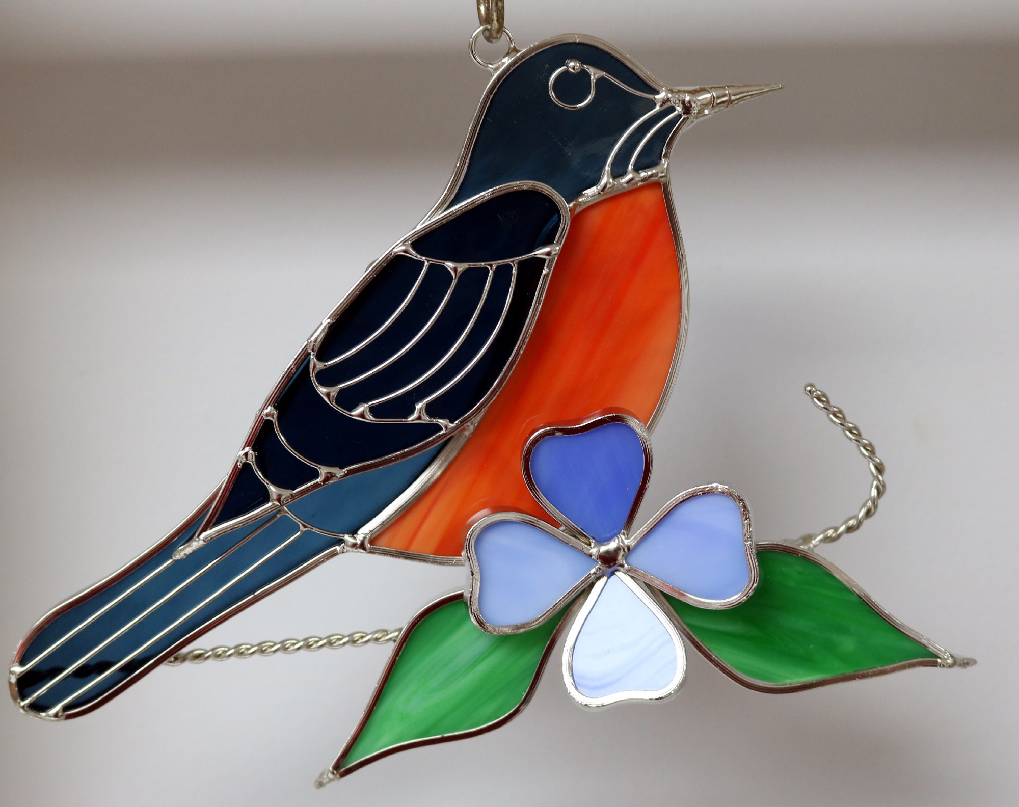 Stained Glass Robin Suncatcher. Wild Bird on branch with Etsy