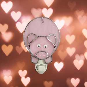Stained Glass Round Pig Nightlight