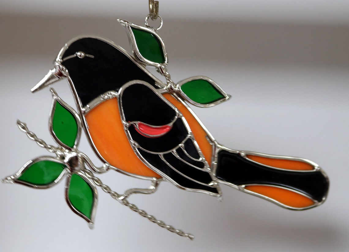 Stained Glass Baltimore Oriole Suncatcher on Branch With Etsy