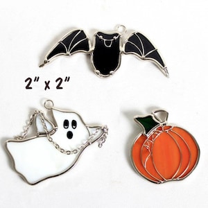 Halloween Trio Ornament Set. Ghost, Bat and Pumpkin Decoration.
