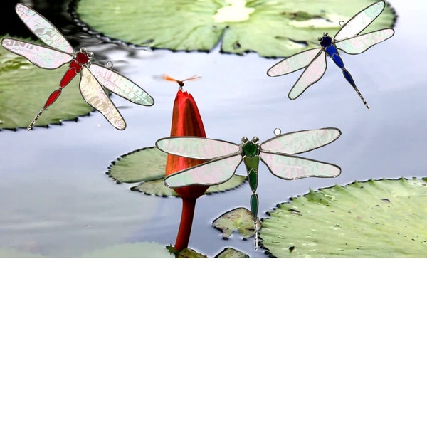 Stained Glass Dragonfly Suncatcher.  Dragonfly Window Hanging. Outdoor lover gift. Home decor.