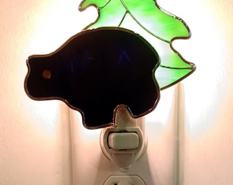 Nightlight with Bear and Tree made with Genuine Stained Glass. Bedroom, Kids Room, Bathroom, or Other Room Night Light