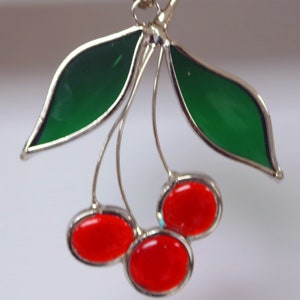 Stained Glass Cherry Suncatcher with 3 Cherries!