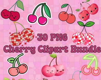 Cherry Clipart, Disco Ball Cherry PNG, Cherry Disco Retro Clipart, Watercolor Cherries PNG