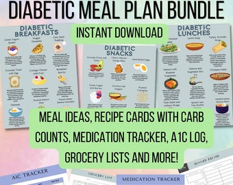 Diabetic Meal Plan, Grocery Planner and Meal Ideas, Diabetes Food Chart, Digital Download