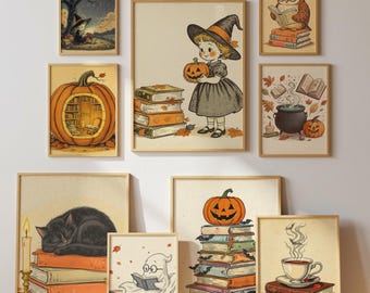 Vintage Printable Art | Reading Nook Decor | Halloween Bookish Wall Art | Fall Autumn Wall Art | | Ghost Wall Art | Vintage Halloween Prints