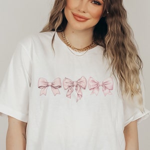 Coquette Top Pink Bow Baby Tee, Soft Girlcore 90s Retro Clothing, Trendy Fitted Tee, Clean Girl Aesthetic, Pinterest Aesthetic Clothes