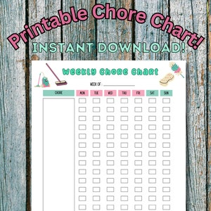 Printable Chore Chart for Kids, Instant Download
