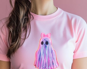 Coquette Halloween Shirt, Whimsigoth Shirt, Coquette Ghost Shirt, Neon Halloween Shirt, Retro Coquette Halloween Shirt, Ghost Bow