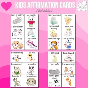 Printable Affirmation Cards For Kids, Motivational Cards, Positivity Cards, Daily Affirmation, Kids Positivity Cards, Cat Affirmation Cards