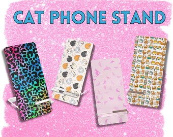 Cat Phone Holder, Cat Phone Stand, Rainbow Cheetah Phone Stand, Cute Cat Phone Stand Gift for Cat Lover