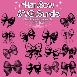 Pacchetto Bow Tie SVG - File tagliati con fiocco - Sagome di fiocco - Pacchetto PNG SVG con fiocco per capelli