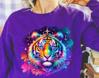 Pakiet Neon Tiger Clipart z lat 90. | Neon Tiger PNG | Neon Clipart | Vintage Neon Clip Art | Sublimacja PNG | Rainbow Tiger Clipart