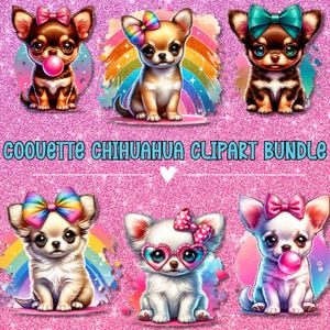 Chihuahua Clipart | Chihuahua PNG | Coquette Chihuahua PNG | Trendy Brushstroke PNG | Junk Journal Animal Clipart