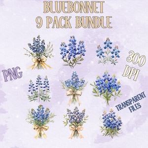 Bluebonnet Clipart, Watercolor Bluebonnet Clipart, Bluebonnet PNG Bundle, Bluebonnet Texas Clip Art