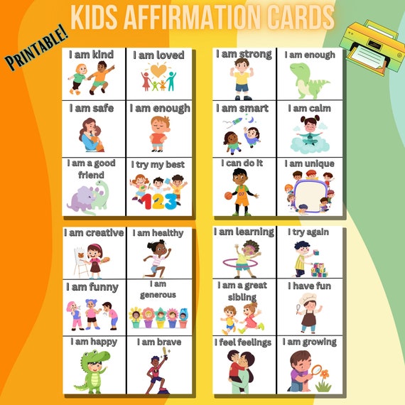 Printable Affirmation Cards For Kids, Motivational Cards, Positivity Cards, Daily Affirmation, Kids Positivity Cards, Kids Affirmation Cards