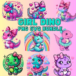 Girl Dinosaur PNG SVG Bundle Clipart for Girl Pink Dinosaur Birthday Tshirt Baby Girl Nursery Art