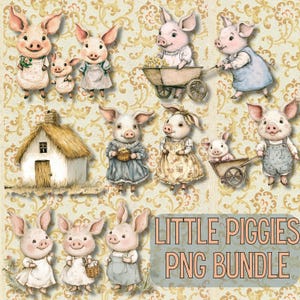 Three Little Pigs PNG | Little Pigs Clipart | Vintage Nursery PNG | The Three Little Pigs PNG